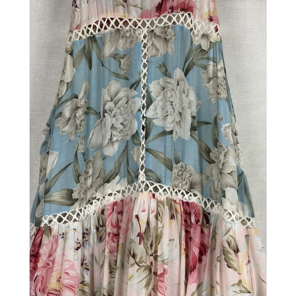 Zimmermann/Anthropologie Meadowsweet Maxi Dress Pastel Floral W s Sz 2 Silk/Ctn - Picture 5 of 13